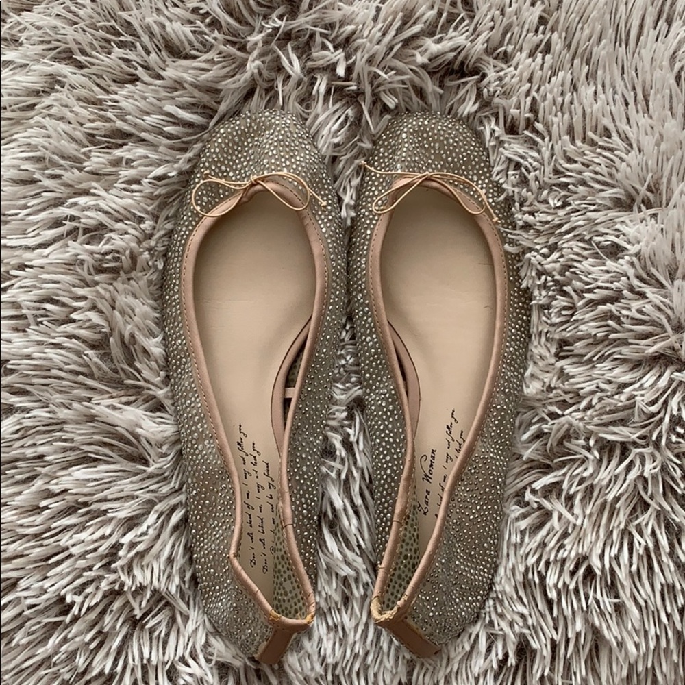 Zara Studded Sparkly Blush Ballerinas